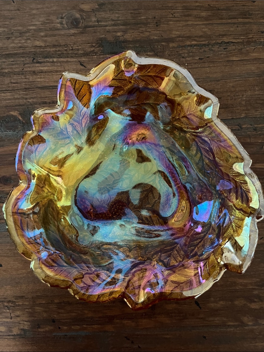 Vintage Indiana Carnival Glass Logan Berry Iridescent Amber Marigold Candy Dish